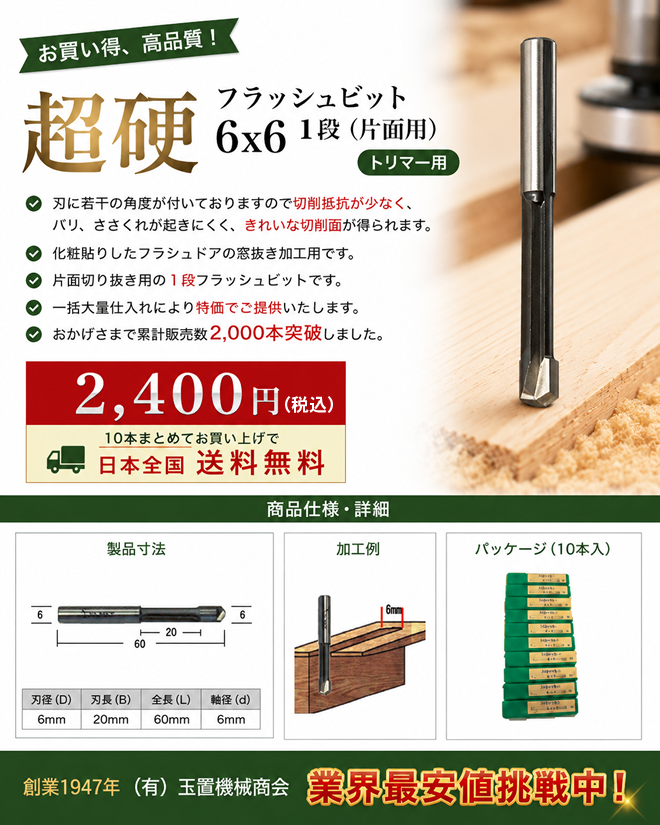 �ڋʏ��i�@�̔�����2000�{�ȏ�I�@�������߃t���b�V���r�b�g�@�g���}�[�p�@6x6 �P�i�i�Жʗp�j�@2,400�~�i�ō��݁j